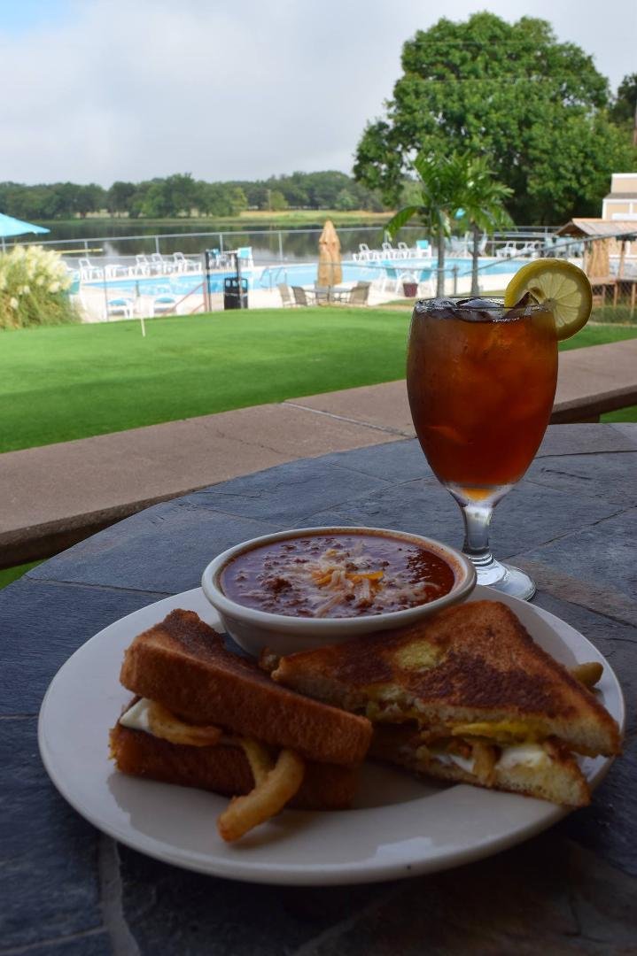 Today's special at The Denison Golf and Country Club, Old Gun and Rod Club, 19th Hole Bar and Grill, Grill Cheese with Fried Jalapeño Strips and a Cup of Home Made Chili.