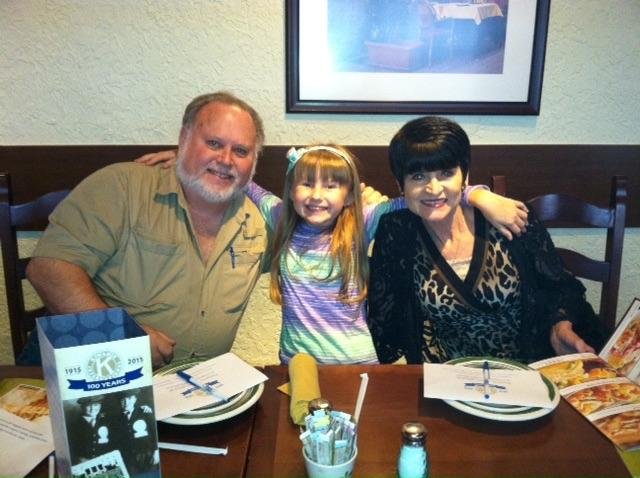 Kiwanis 100th birthday and officer installation at Olive Garden. Jim, Marrion, and Peggy.