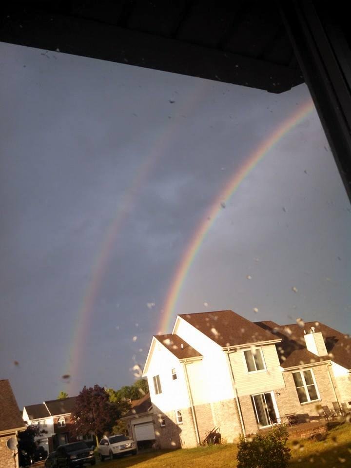 Looking out my footwall, a beautiful double rainbow.