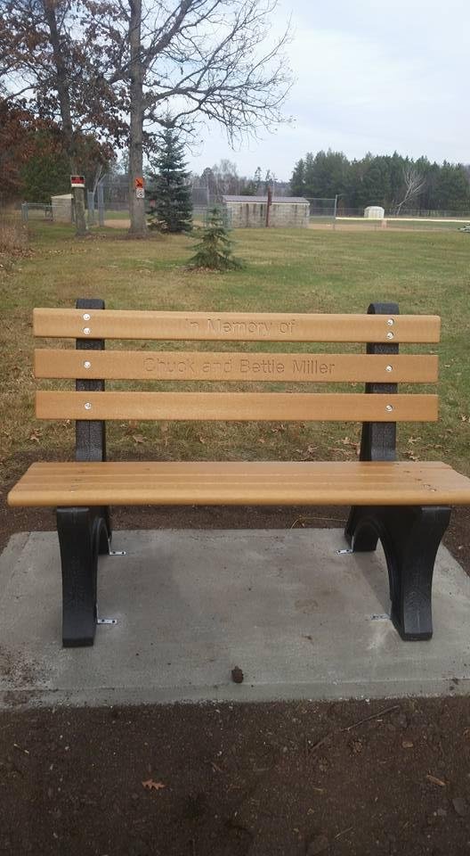 The bench we had made in memory of Mom and Dad was put in today on the walking path by the park across from Miller Rd. It looks nice there!