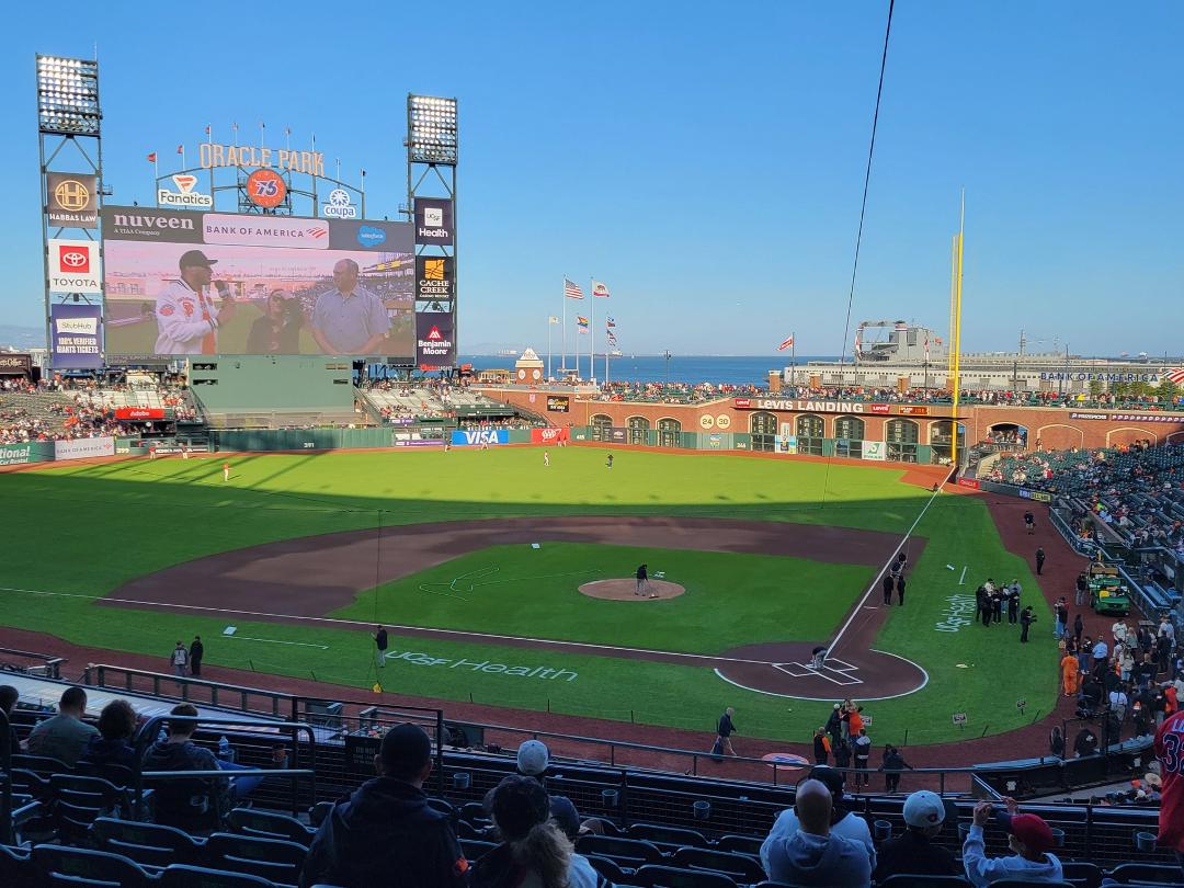 At the game, Giants vs Red Sox.
GREAT SEATS!