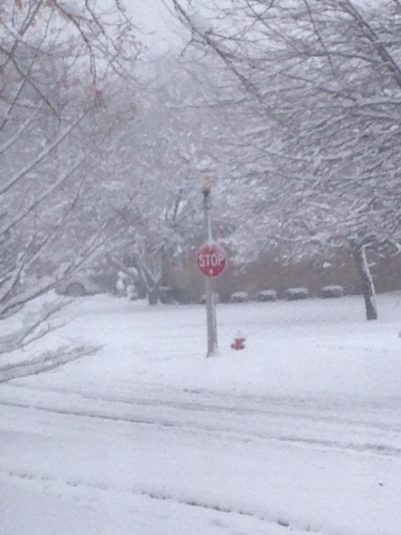 5:00 update. It has been snowing all day. Can't get up our hilly driveway!!