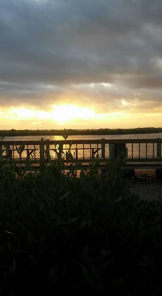 Eating shrimp and gator on the ocean front with Doug, Bob, Shack and Greg at J B'S Fish Camp.