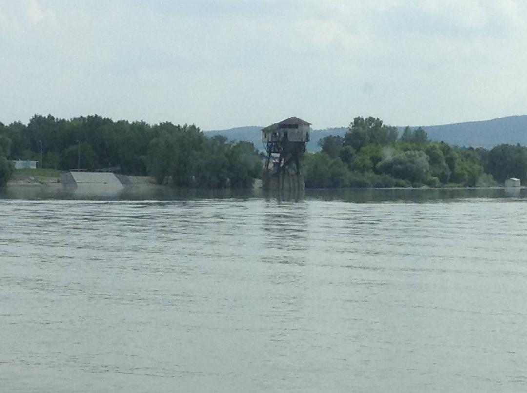 This building on stilts is to keep out of the floods. The Danube rises above 15' in various places.
