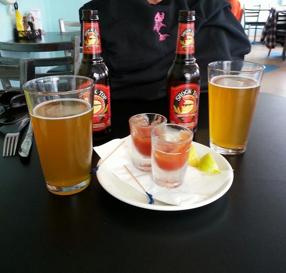 And at last a couple of these to end our coastal trip.... shock top rasberry wheat & oyster shooters