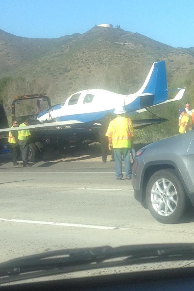 Car hit by the plane, on I-15 yesterday. Smashed.