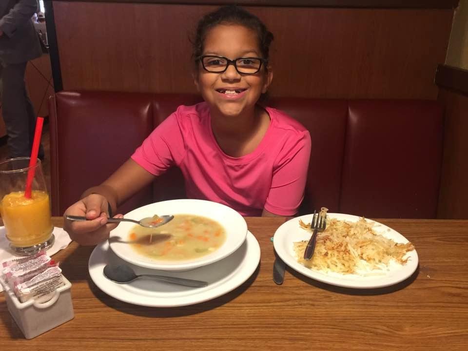 Ella having lunch at Denny’s today