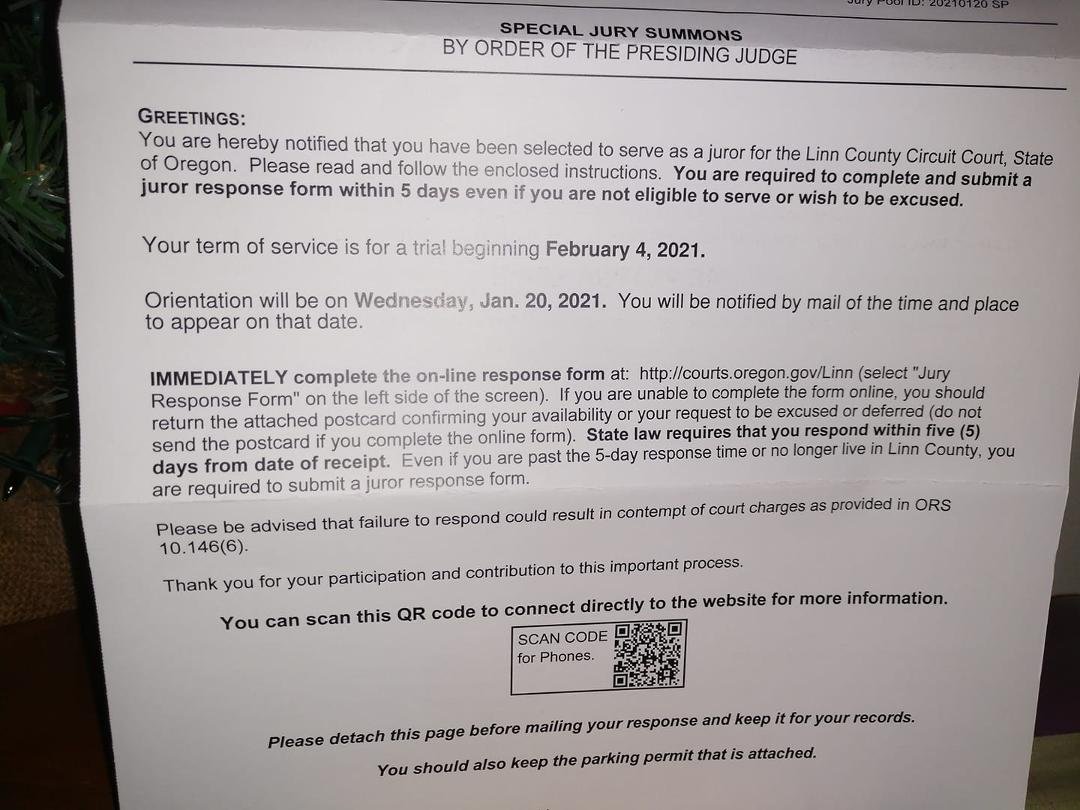 Krystal received a summons for jury duty for the second time. Now I need to fill out the questionnaire. Sigh.