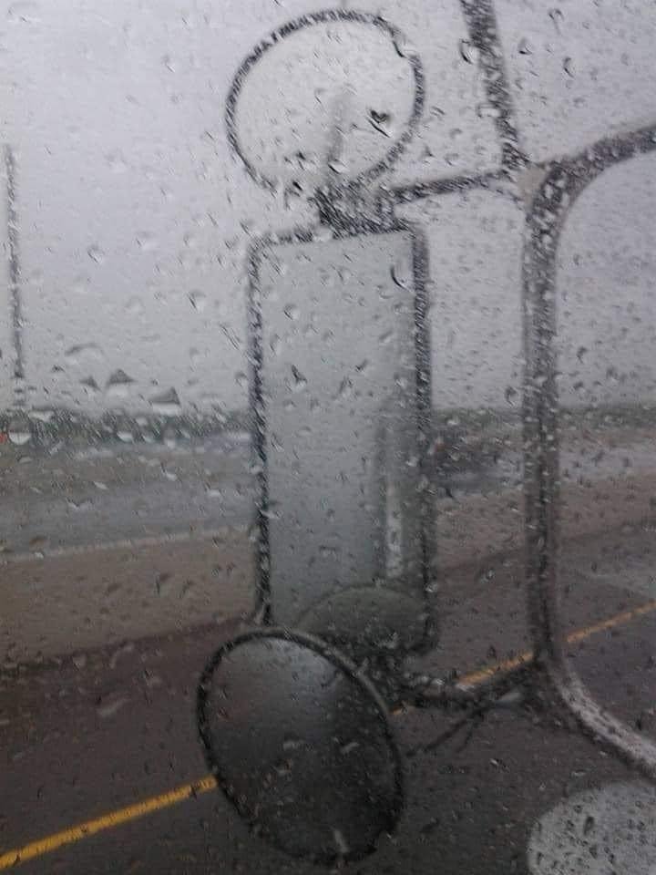 Okay friends that aren't truck drivers, I have a public service announcement. This is what the mirrors on a big truck look like in the rain. I'm seventy five feet long and sometimes can't see half that far back, so if you d