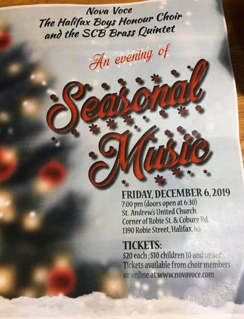 Don’t miss the upcoming Seasonal Concert on Friday 6th of December as shown in the attached poster. The brass quintet from the Sackville Community Band will be playing with the choirs. It should be a great night of wonder