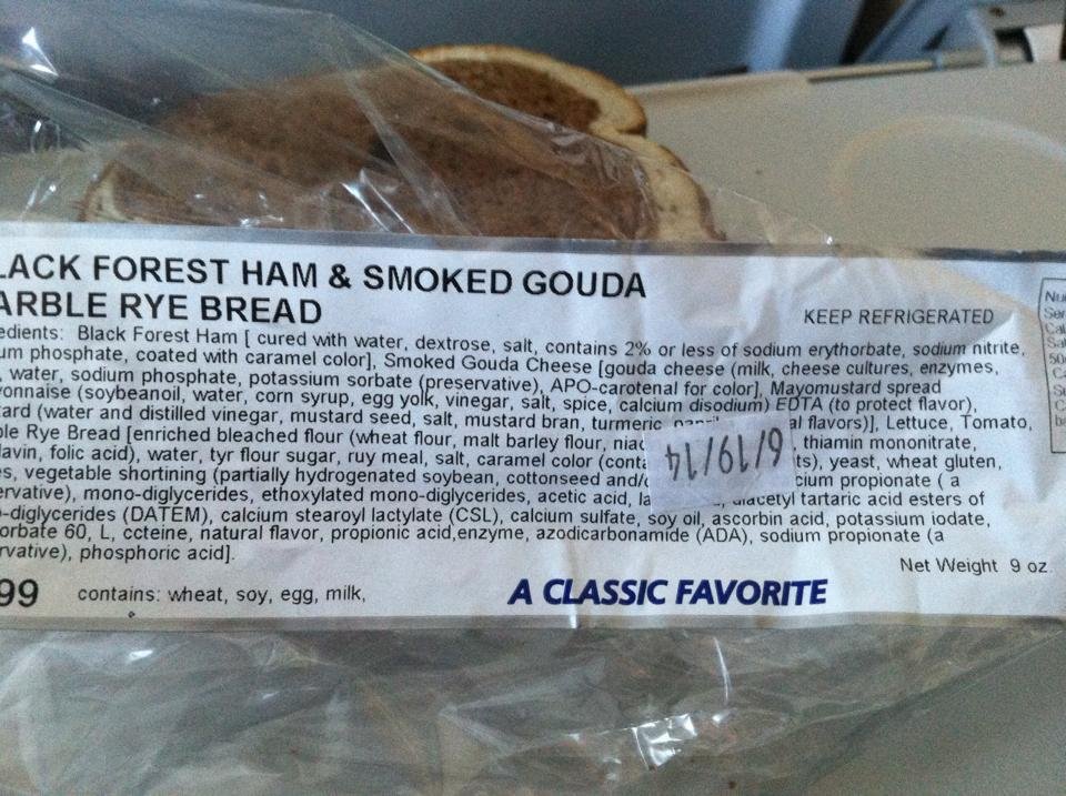 I bought a ham and cheese sandwich at the airport cafe I thought the ingredients list was hilarious