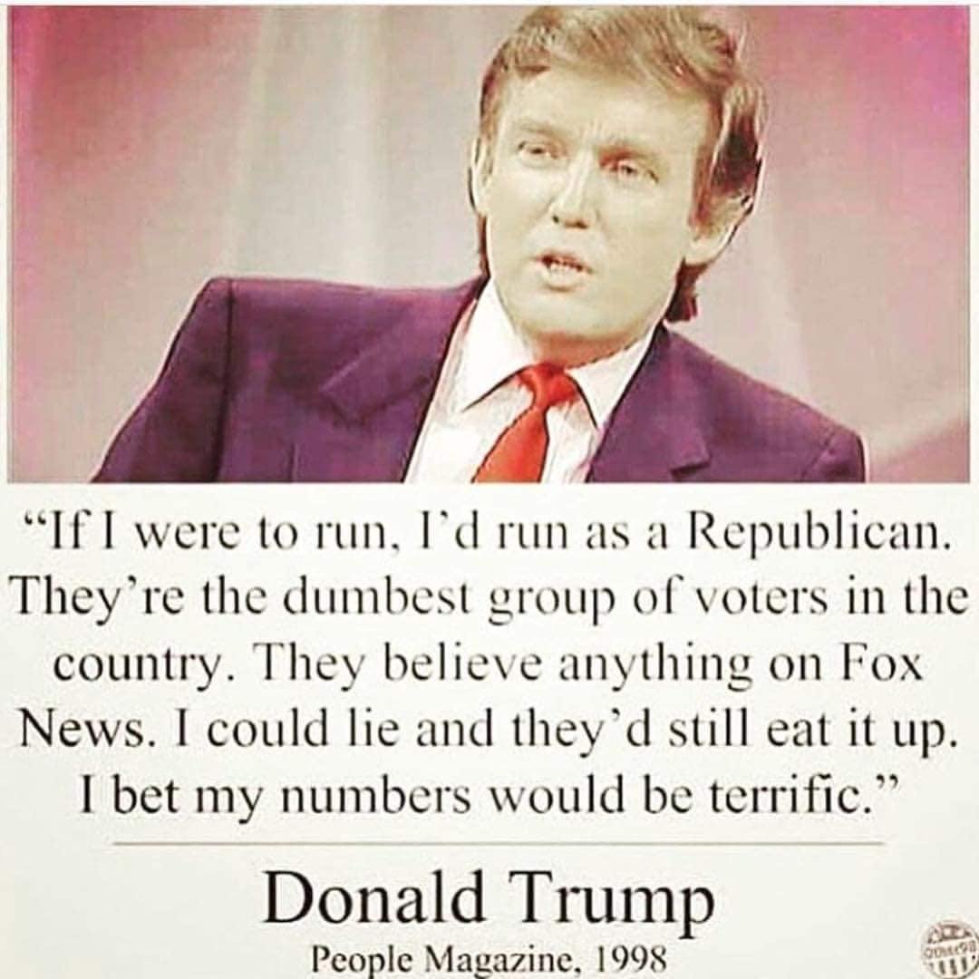 There you go GOP and FOX News... he has set you both up and used you...