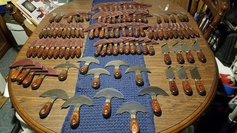 As they say in poker tournaments, this is the final table...well, almost.  I still have to make some draw gauge blades, a few Wharncliffes, and a few each of my two "Petite" models.  I'm running out of time and frankly, out