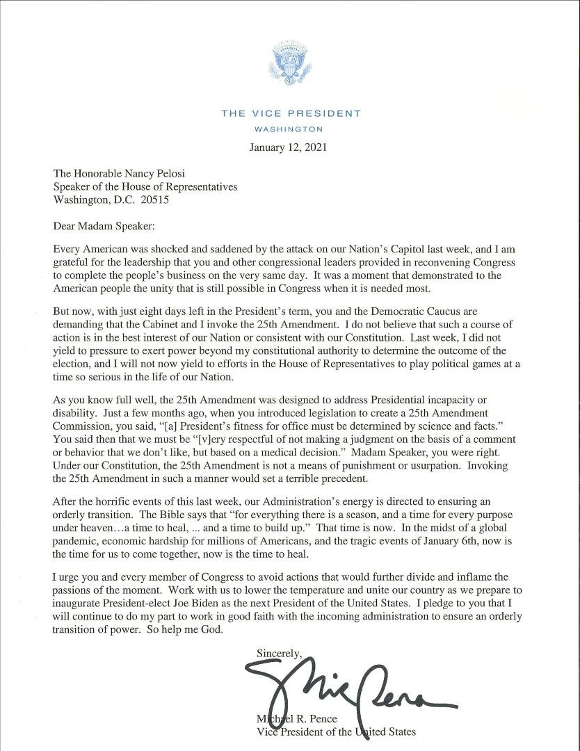 Here's the Pence letter to Pelosi, in case you want to read it...
