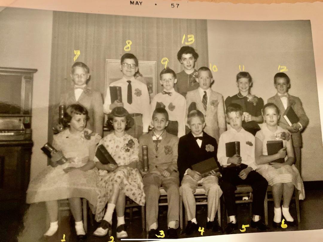 Kenwood Elementary School, Minneapolis, (I think)  May 1957, I‘m no. 8.  Who is the adult?  Who are the other kids?  What group is this, obviously too small for an entire school classroom?  This would have been my 3rd grade