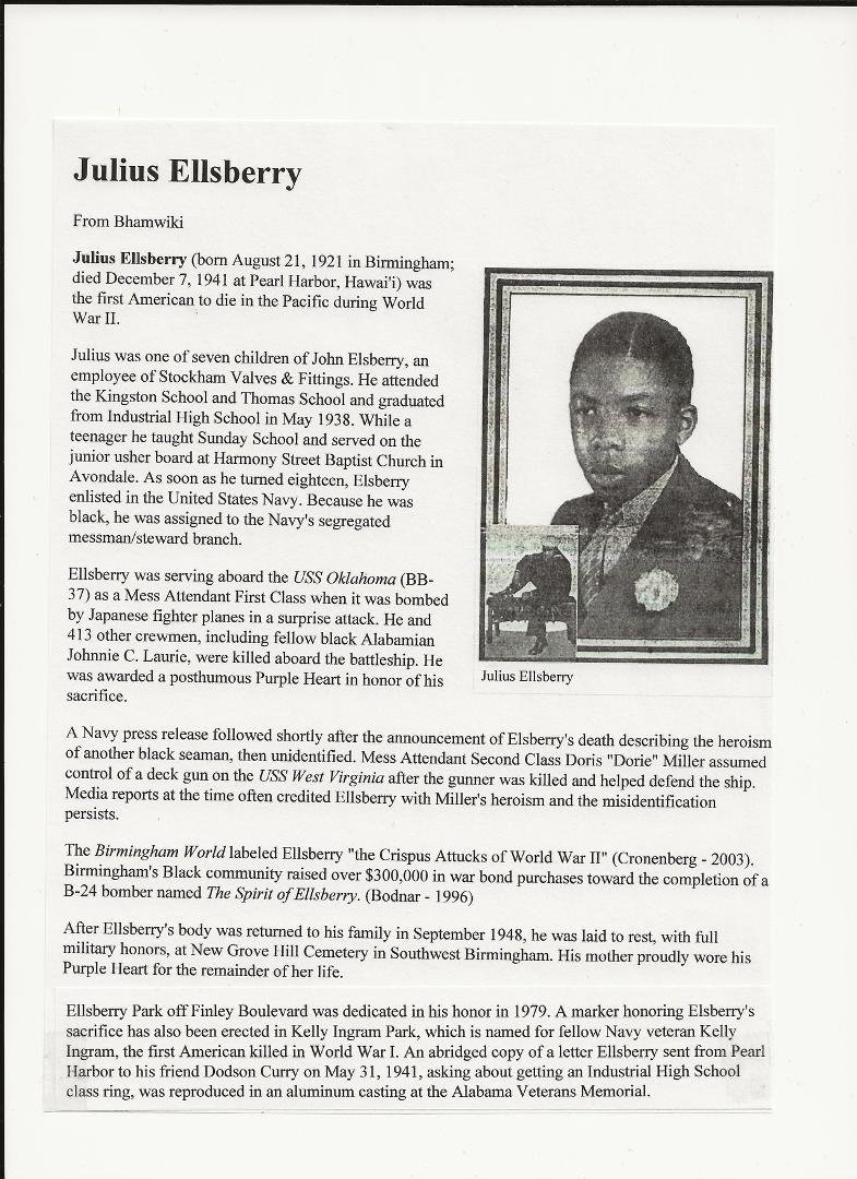 Julius Ellsberry-another Birmingham,Al.African American Hero that must to be recognized....