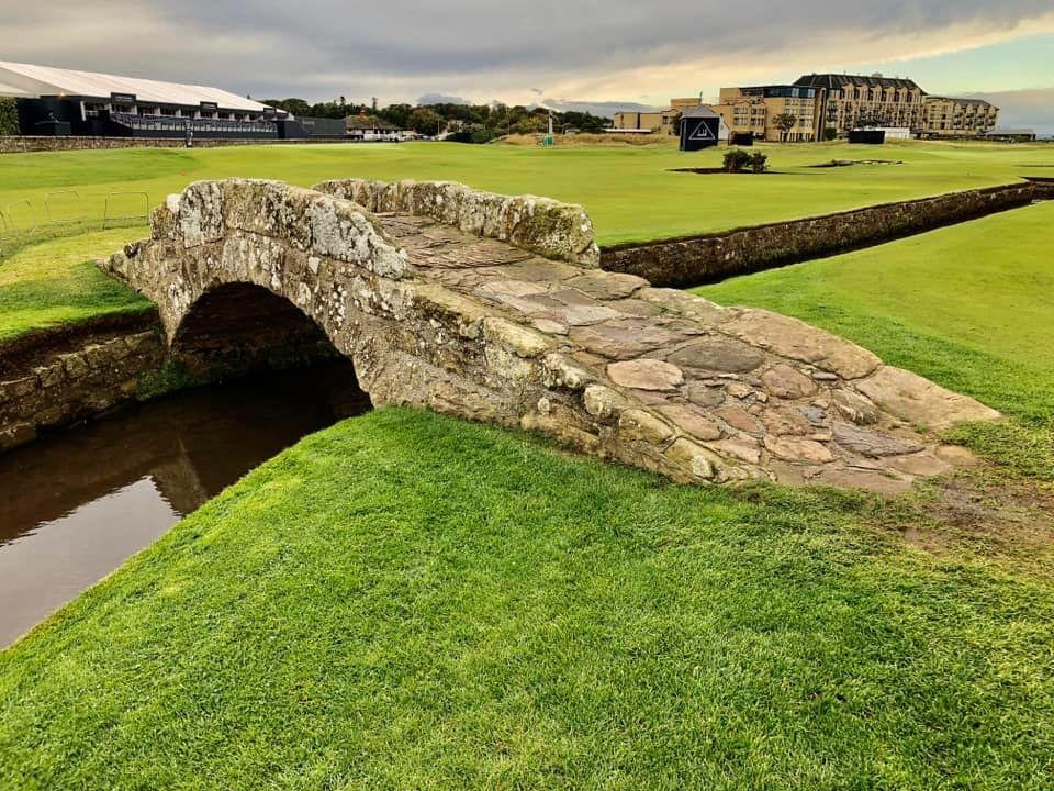 The iconic Swilcan Bridge on St. Andrews’ Old Course, where they’ve played golf for 600 years. We were fortunate to visit this late in the day while a tournament was going on; otherwise there’d have been many more people.