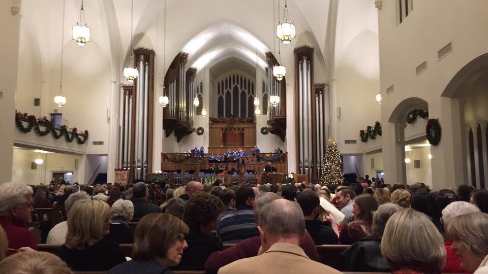 Getting ready for Messiah Sing-a-long at Broadway Baptist Church in Ft Worth.