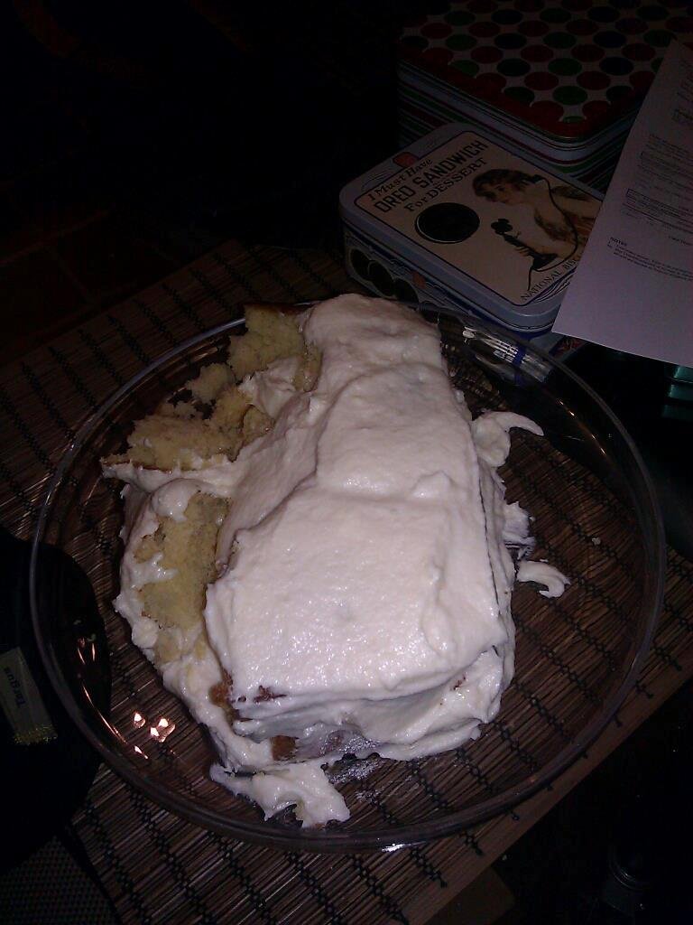 thought I'd be fancy and bake a cake... disaster. Least it tastes really good.