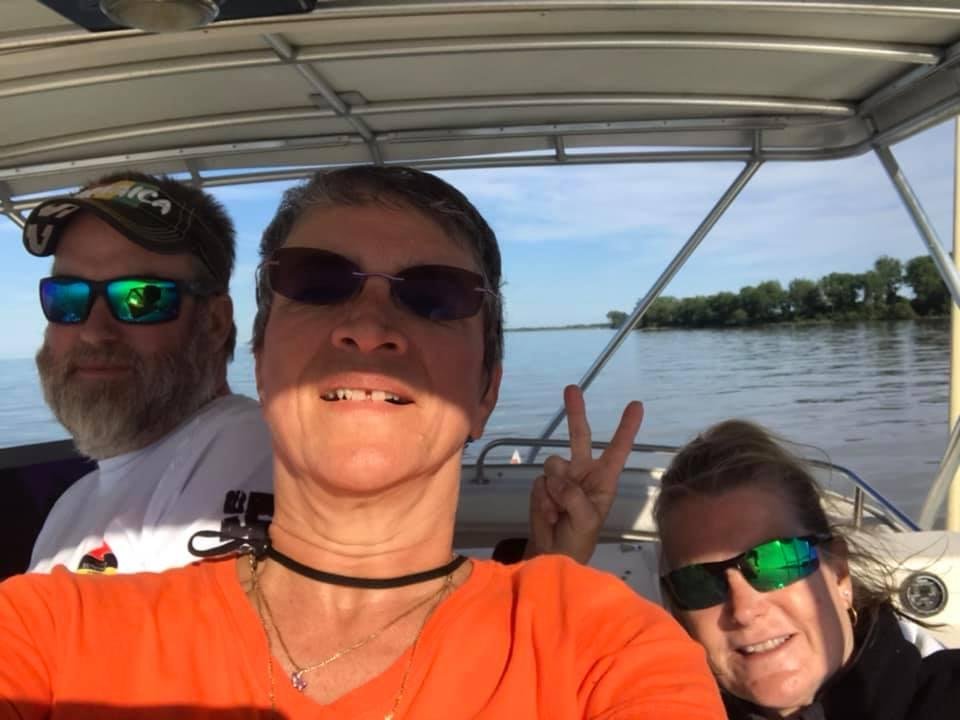 We’re on a boat. On The Obie last One. Lake Erie is like glass