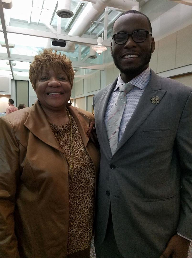 LuPorter and D'Angelo Taylor, Assistant Director Multicultural Center  at the Phenomenal Women of USI and the Community Event.