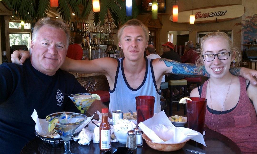 James ,Katie & I having lunch at Roberto's in Mammoth.
