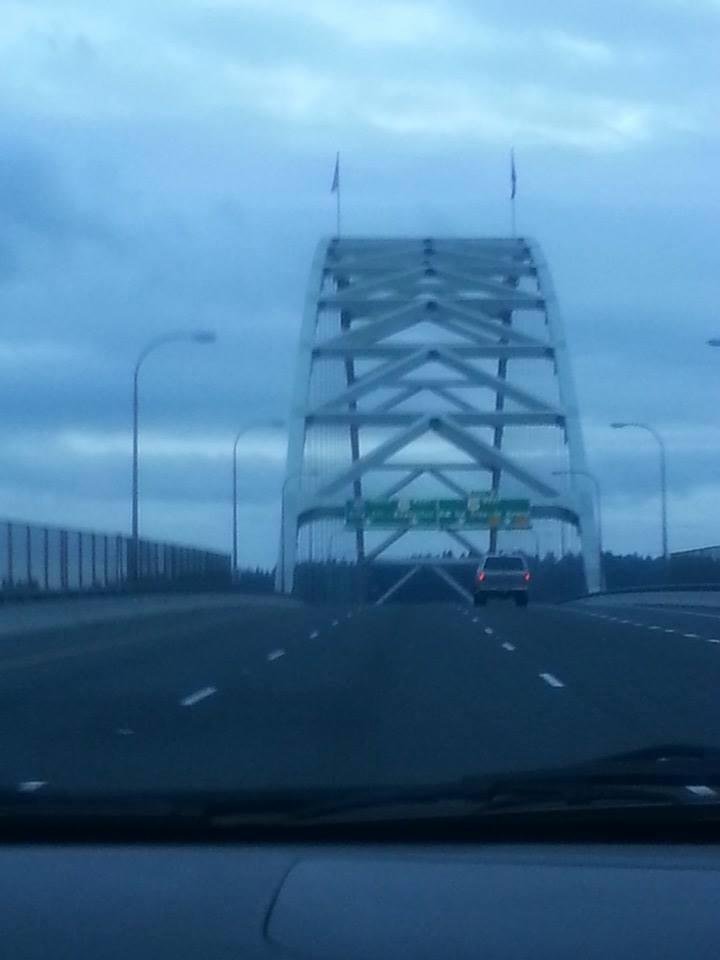A little dark for cell phone photos, but I love this bridge going through Portland