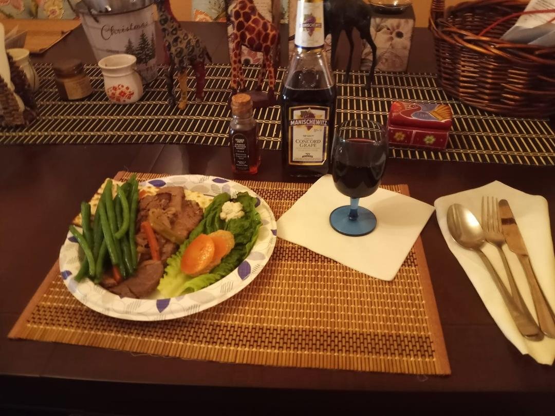 I swear I saw my mother making fried matzah across the counter ! My Rosh Hashanah dinner from Gelson's. with gefilte fish mogen David Wine brisket egg matzah and honey. I would have had chopped liver but Gelson's sent raw c