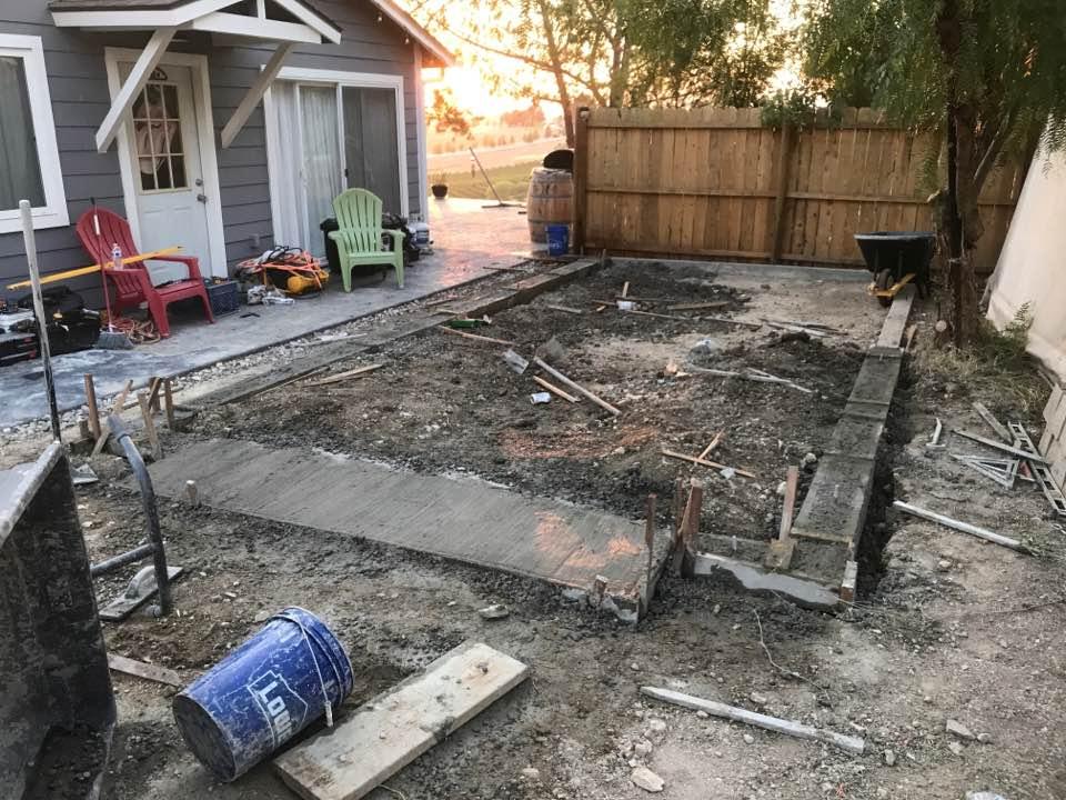 Looks like a war zone, concrete work done. Start framing tomorrow. So tired. There's a story here. Will post it later.