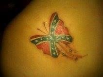 So a friend just called Walmart to get a birthday cake this week for her Canadian husband. The manager won't let them put the conf. flag on it. I guess she may have to be banned to for her tattoo, too. It's nothing personal
