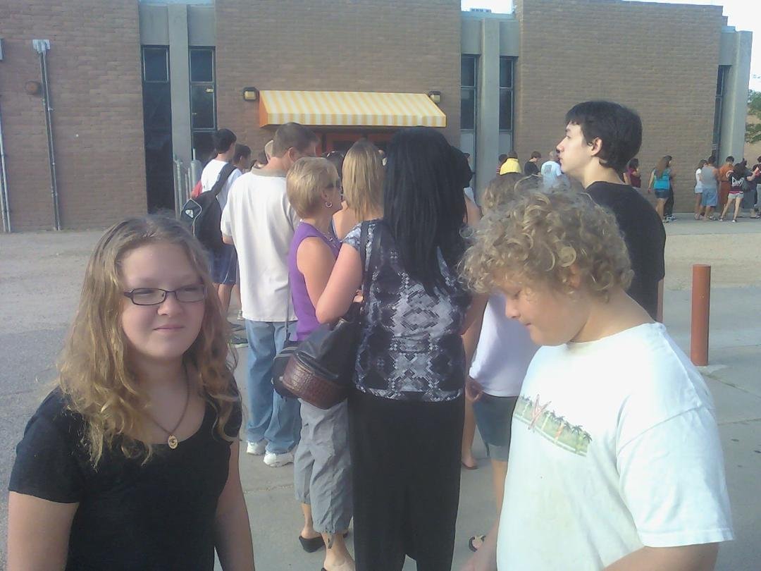 Standing in line for registration (get used to it, kids).