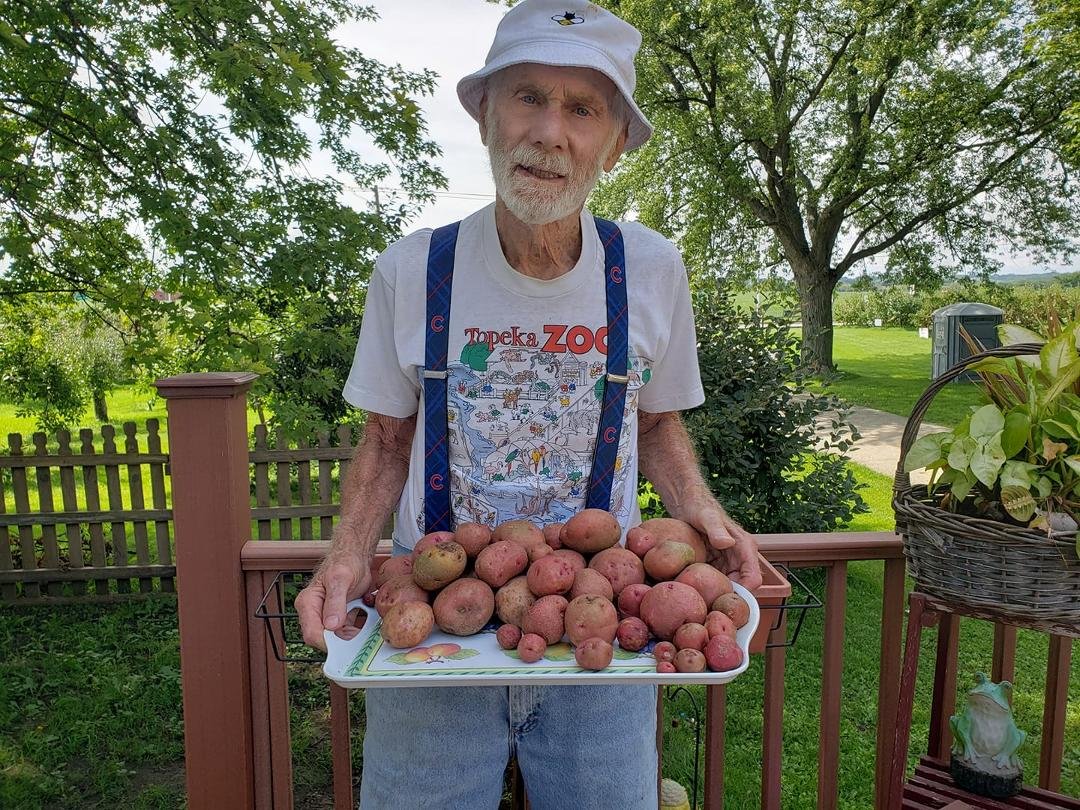 Two potatoes cut in half became 4 plants..this is the yield!! So good!!!