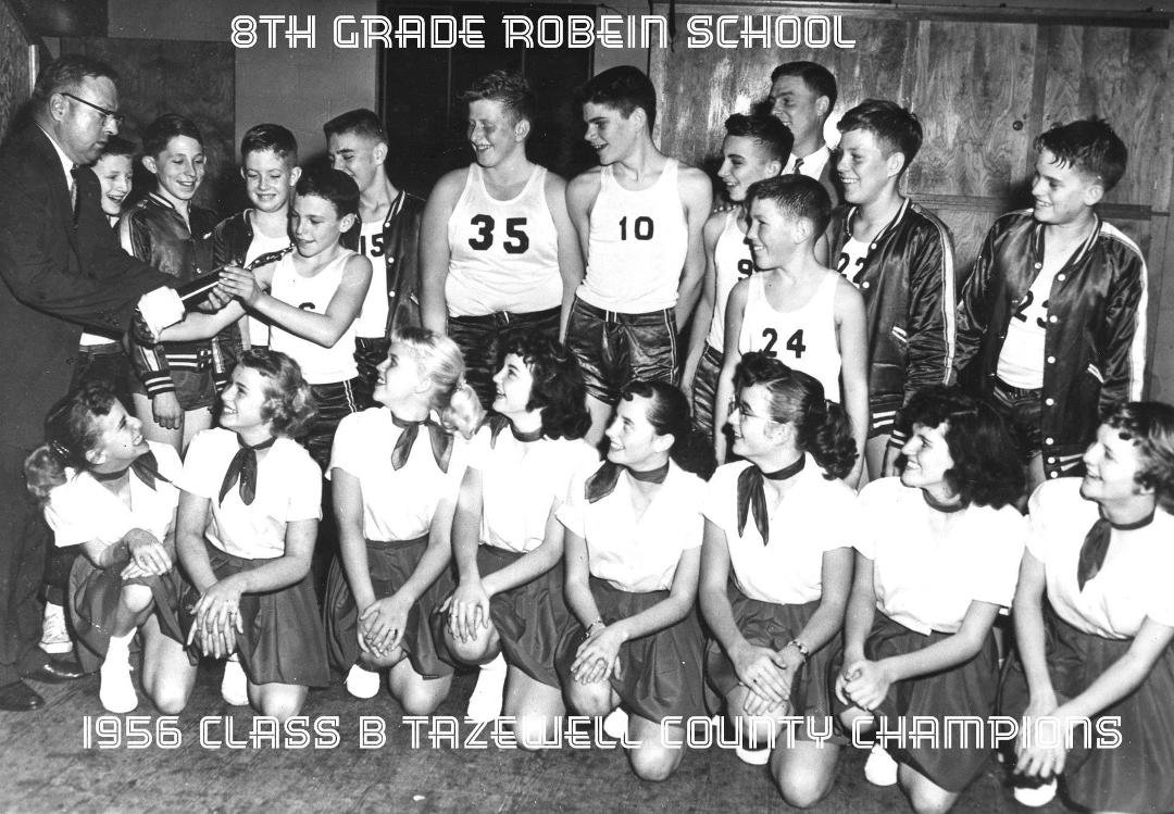 This taken in January 1956 at Pleasant Hill conference tournament. We were the only school in the tournament that did not have a gym in which to practice or play home games. Still took FIRST PLACE! I was wearing #10 at that