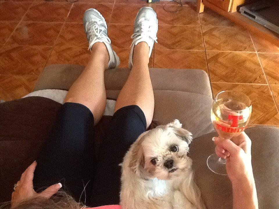 After a long busy hot week, it's time to put my feet up and have an adult beverage!! With Emma my Foo Foo Doggy.