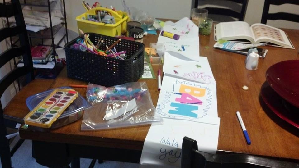 This used to be a dining room table till my granddaughter blew up a craft bomb.