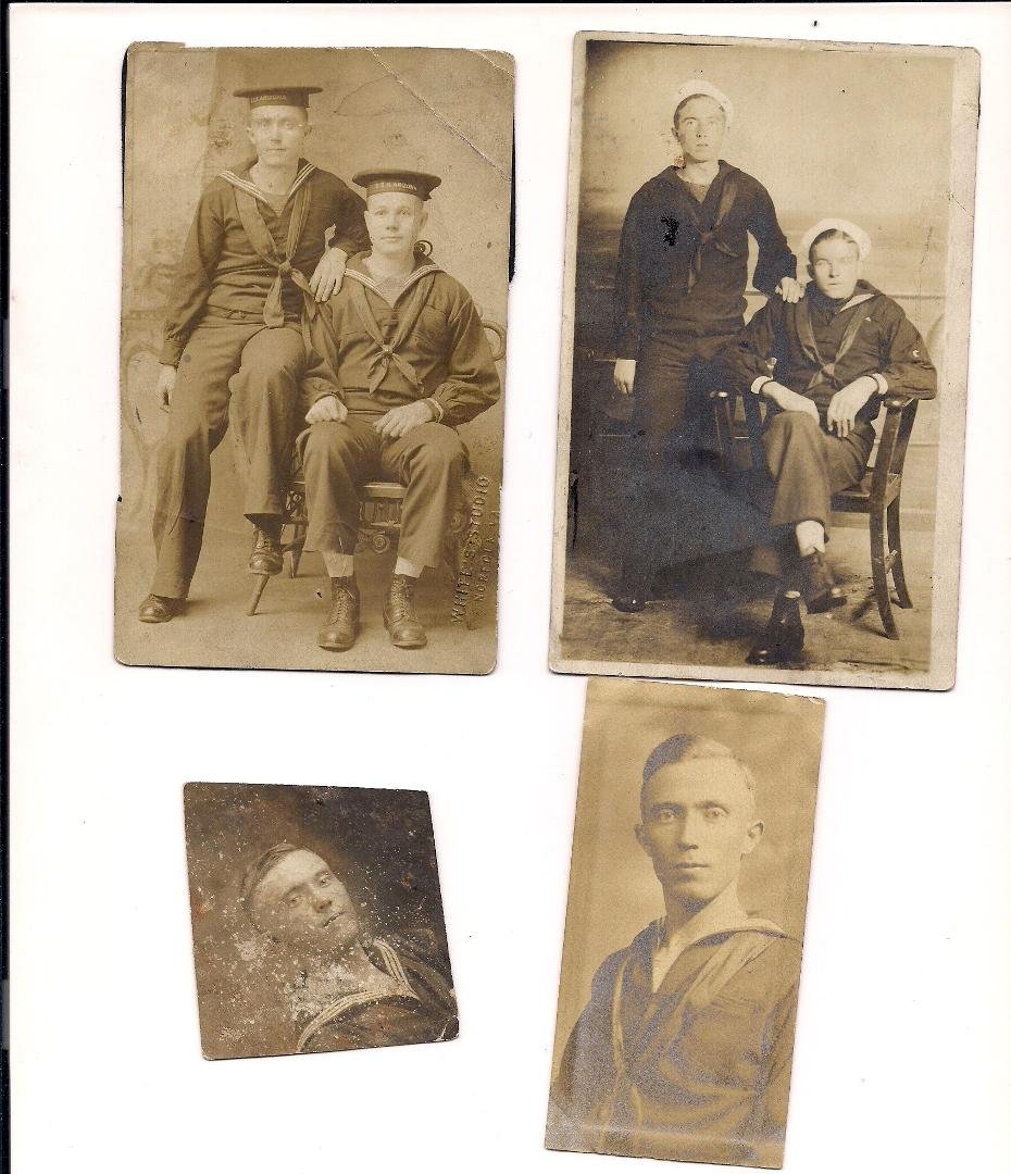 James P. (my daddy) WW1 Navy photo. The 2 bottom pics plus sailor on left in upper pics.