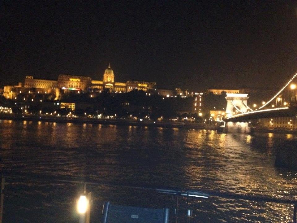 Dinner at the foot of the Chain Bridge looking at the Budapest Palace.