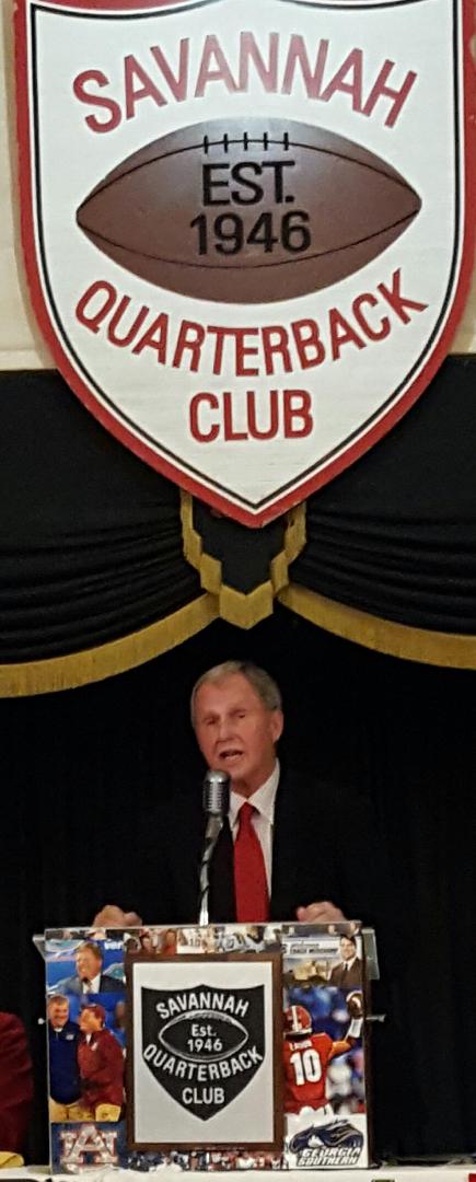 Mike Cavan spoke at our Quarterback Club's Father Son Night, tonight. Mike was UGA's QB in the late sixties, later was the head recruiter responsible for bringing Herschel Walker to God's country, Athens, Georgia. Guess I s