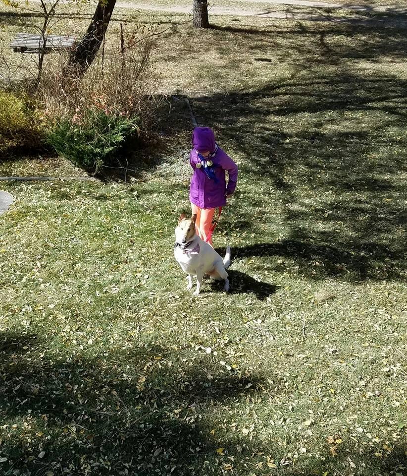 Here's Paige, doing her good deed to give Nina some excercise.  It was a bit nippy this morning and that wind just cuts right through!  Even Nina thought it was brisk and then she forgot about it :-)