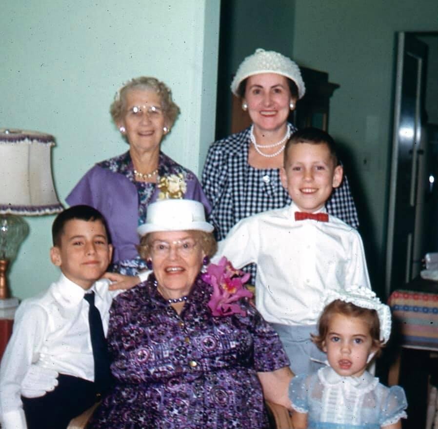 Happy Easter!
Sixty years ago today was my Great Grandma (Routiers) Snider’s 80th birthday, which also fell on Easter Sunday. This lady was a happy, sparkling soul and to me it shines through in this 1961 photo. We drove