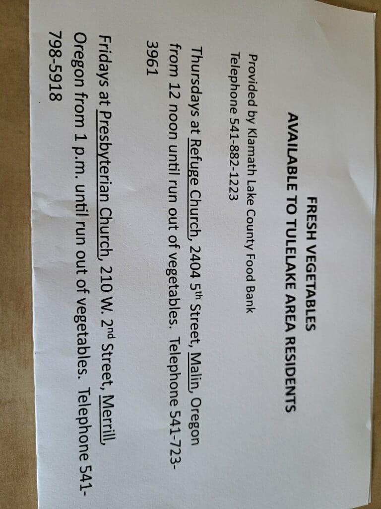 Dates of fruit and vegetable distribution and the sites.