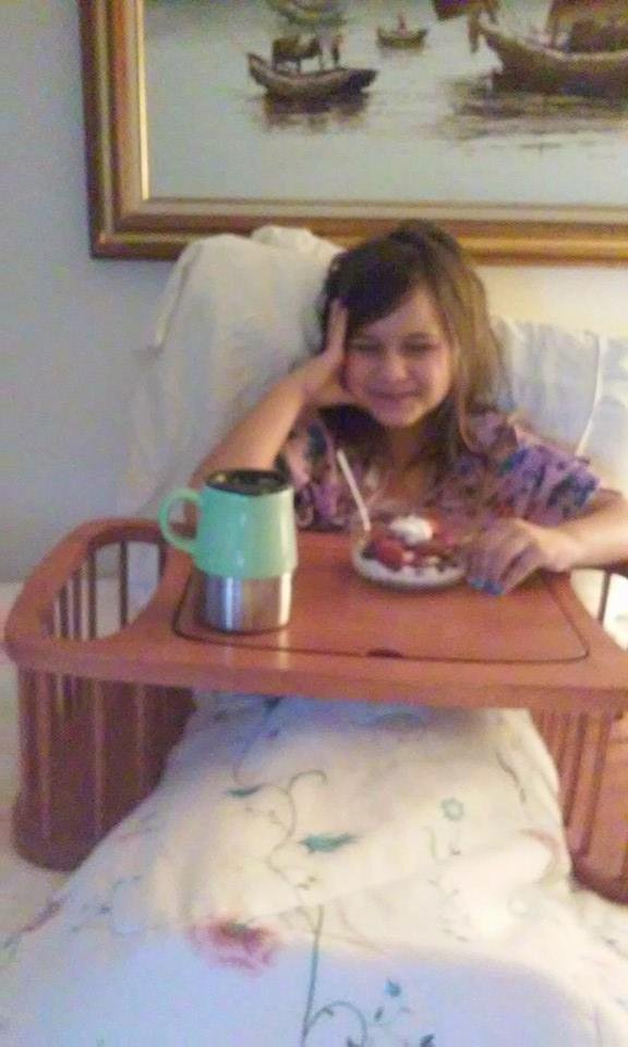 Greek yogurt with strawberries, raspberries, and blueberries and a morning cup of choco mocha latte (kid strength). Girl Meets World on TV. Then off to play with new besties, LOL