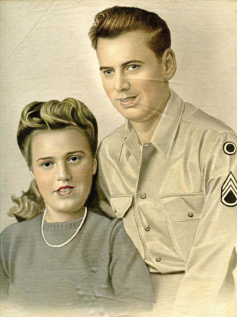 Reframed. My mistake. He was a Staff Sergeant in this painting. The artist did a much better job on the faces than he did on the left arm patches.