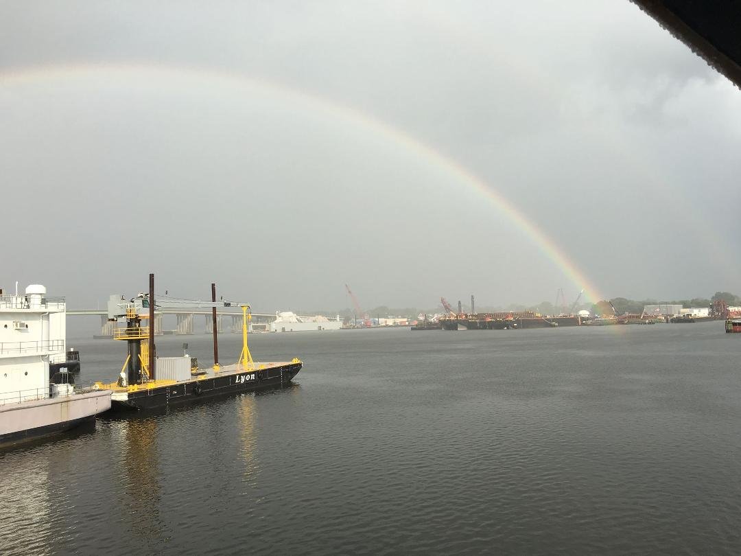 End of the rainbow off the stern of tug...guess what no pot of gold!