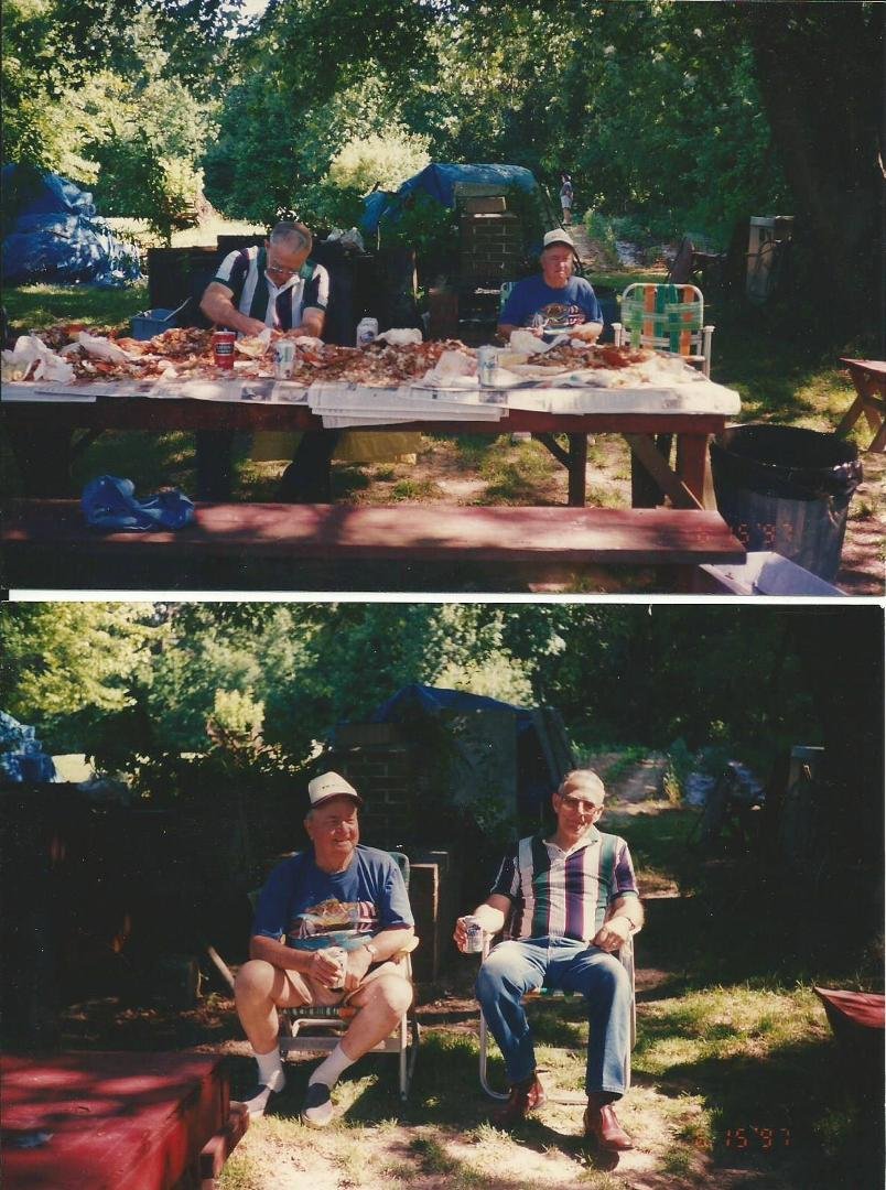 TBT -My late Dad Reds (Big Pop)and dear father-in-law Bob Heflin (Little Pop) enjoying crabs. That might be a beer they are enjoying as well.
