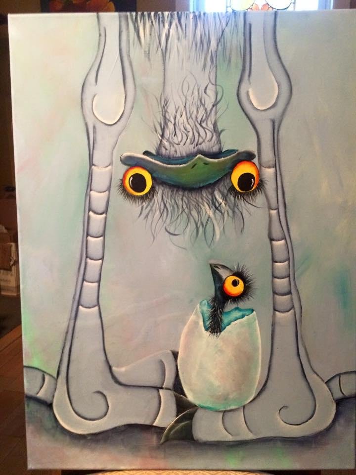 Emu painted in class with Linda O'Connell