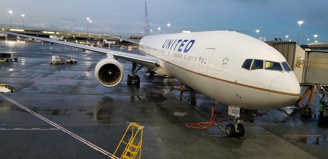 Our 777 sits in the glow of twilight as we wait to board it for the trip from San Francisco to London's Heathrow airport on our way to Ireland.