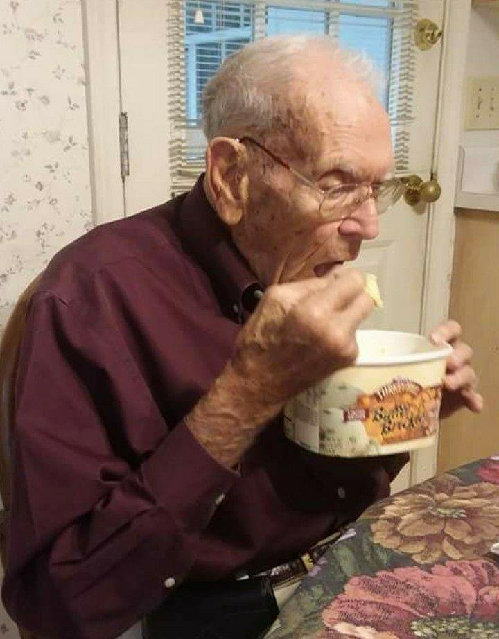 In July of 2017 I posted this picture of dad eating ice cream from the carton which is very acceptable for a 94 year old.  As it appears he is at the end of his life the last thing he ate was strawberry ice cream....nothing