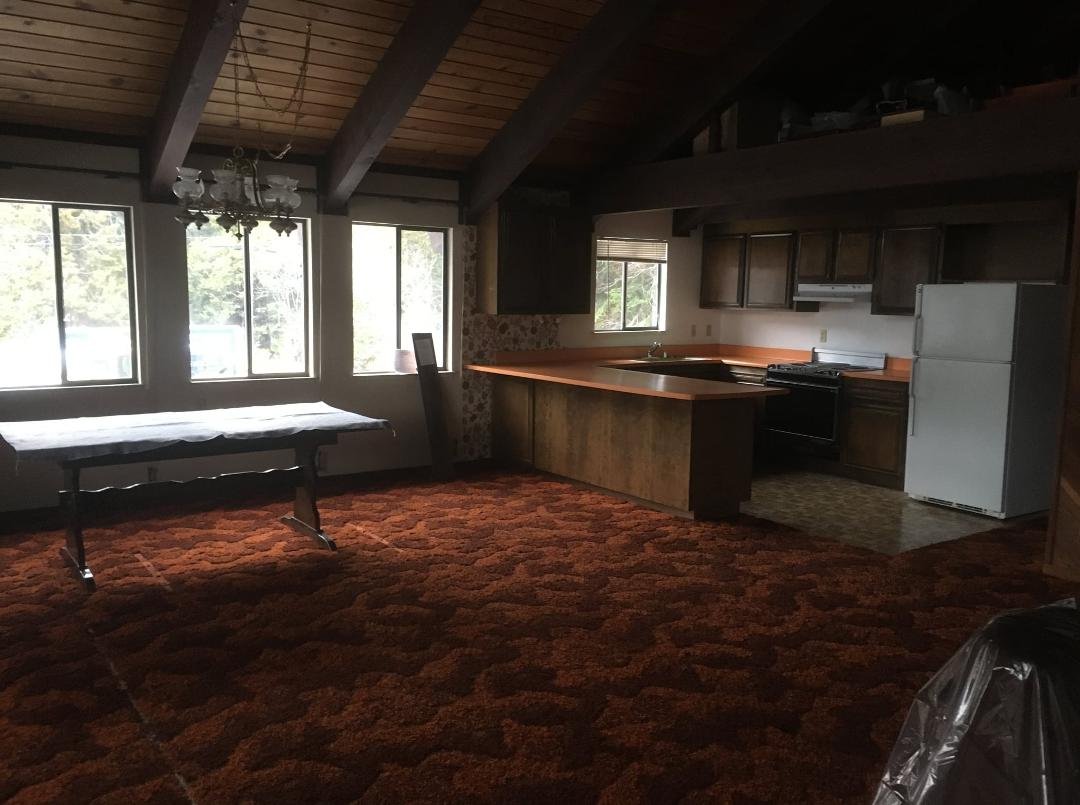 Demo Day at Tahoe!!! Good bye rust colored carpet, good bye flower wallpaper, good bye orange counter tops, and good bye my old friend-avocado sink!!