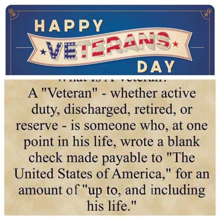 Happy Veteran's Day to all those who are serving or have served our country. We thank you.